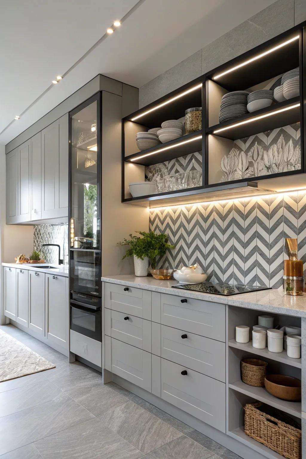 Textured backsplashes enhance depth and personality.