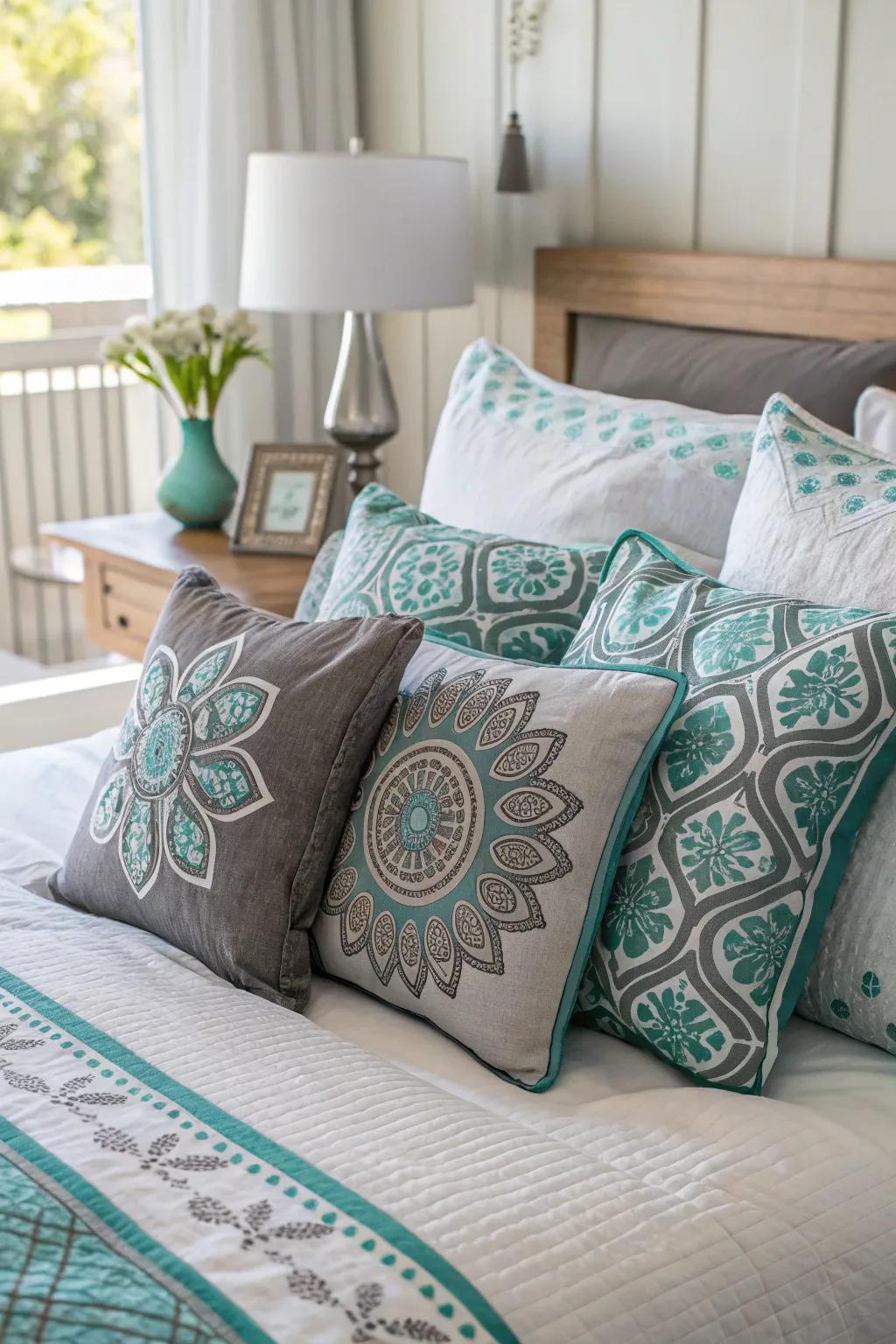 Decorative pillows deliver a burst of pattern and color.