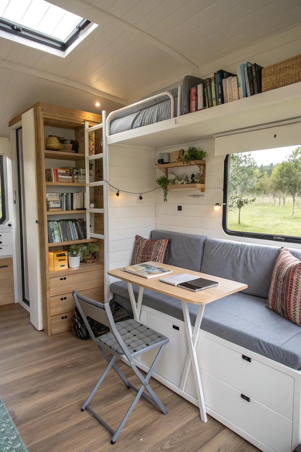 A cleverly designed compact guest house that takes full advantage of space with resourceful furnishing options.
