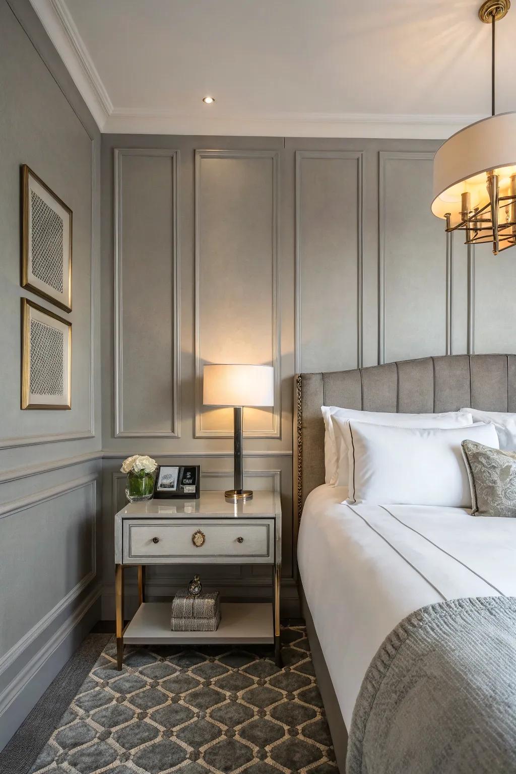 An elegant guest room featuring adaptable grey undertones.
