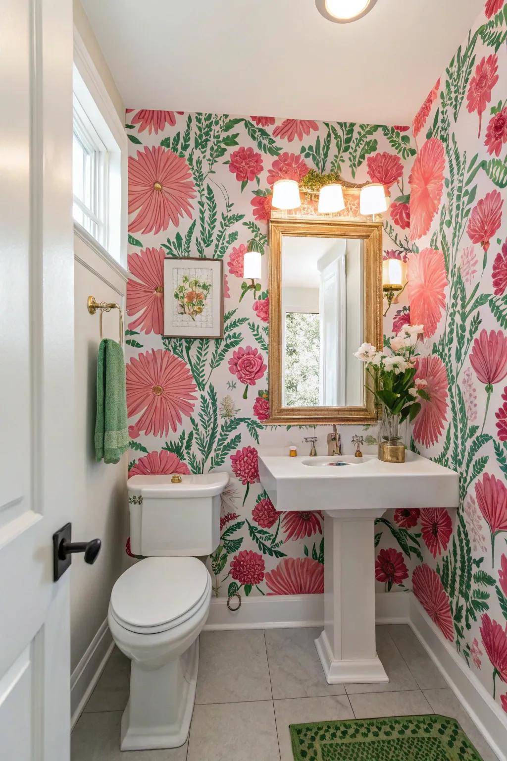 Feature wallpaper gives character to limited spaces.