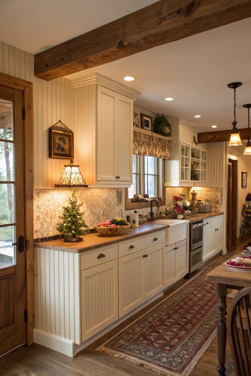 Imbue charm into your cooking area with beadboard paneling.