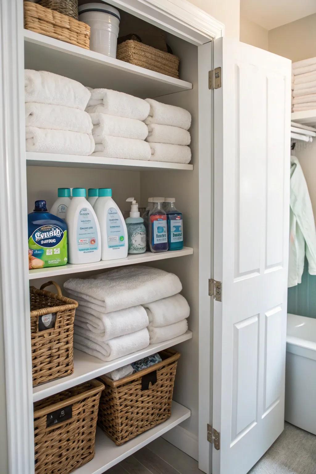 Open shelves make grabbing laundry essentials a breeze.