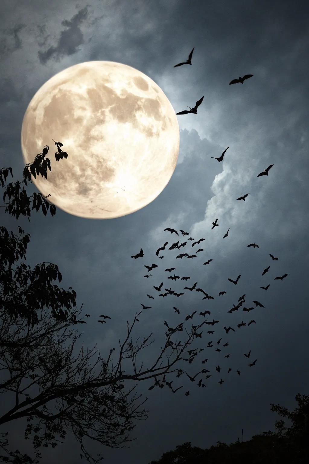 Winged shadows and orbs poster that embodies the essence of Halloween night.
