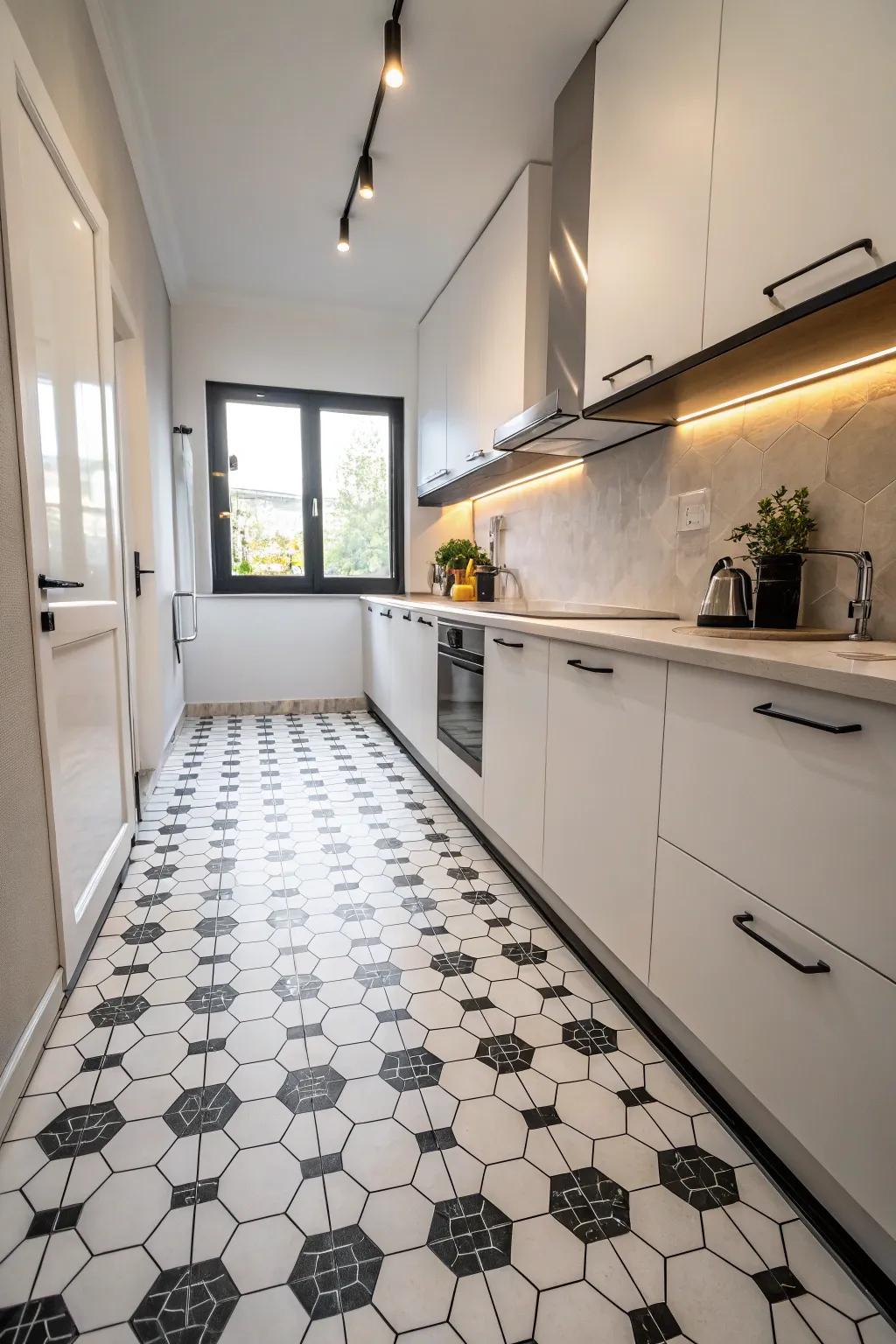 Monochrome hexagon designs offer a chic, contemporary style.