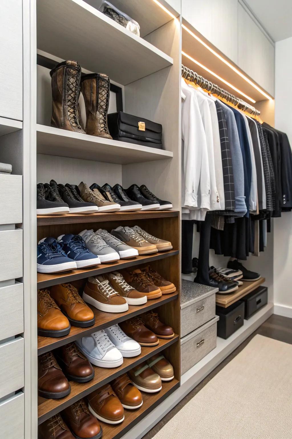 Turn your shoes into an attractive showcase with a custom rack.