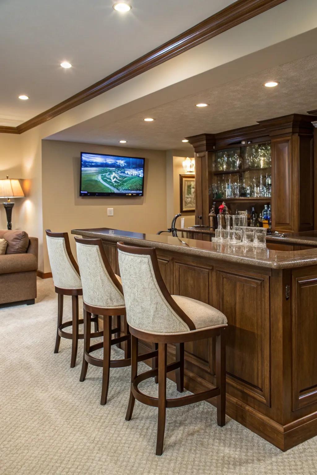 Relaxing seating enhances the bar experience.