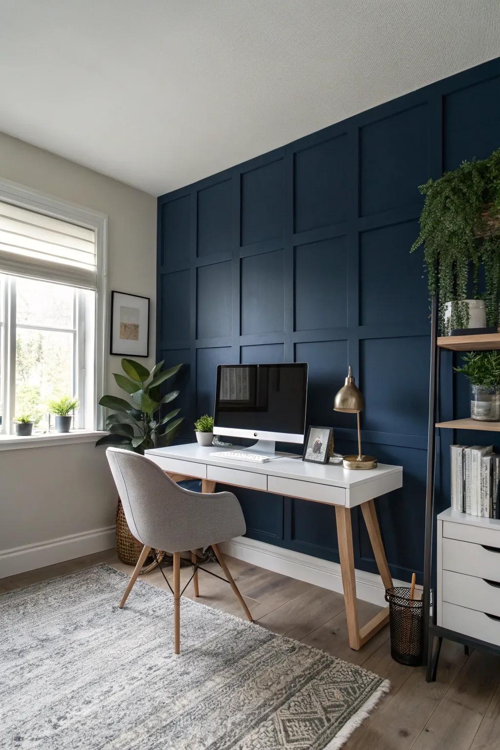 A striking feature wall enhances depth and individuality to any office.