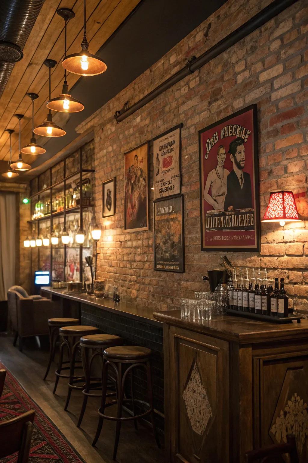 Uncovered brick features give your speakeasy a countryside, genuine atmosphere.