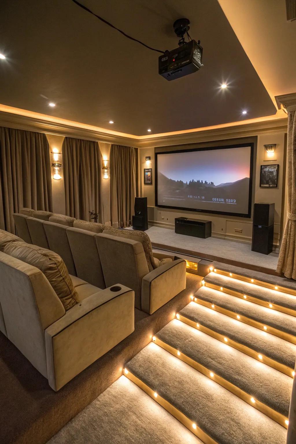 LED illumination under platforms establishes the perfect mood for movie nights.