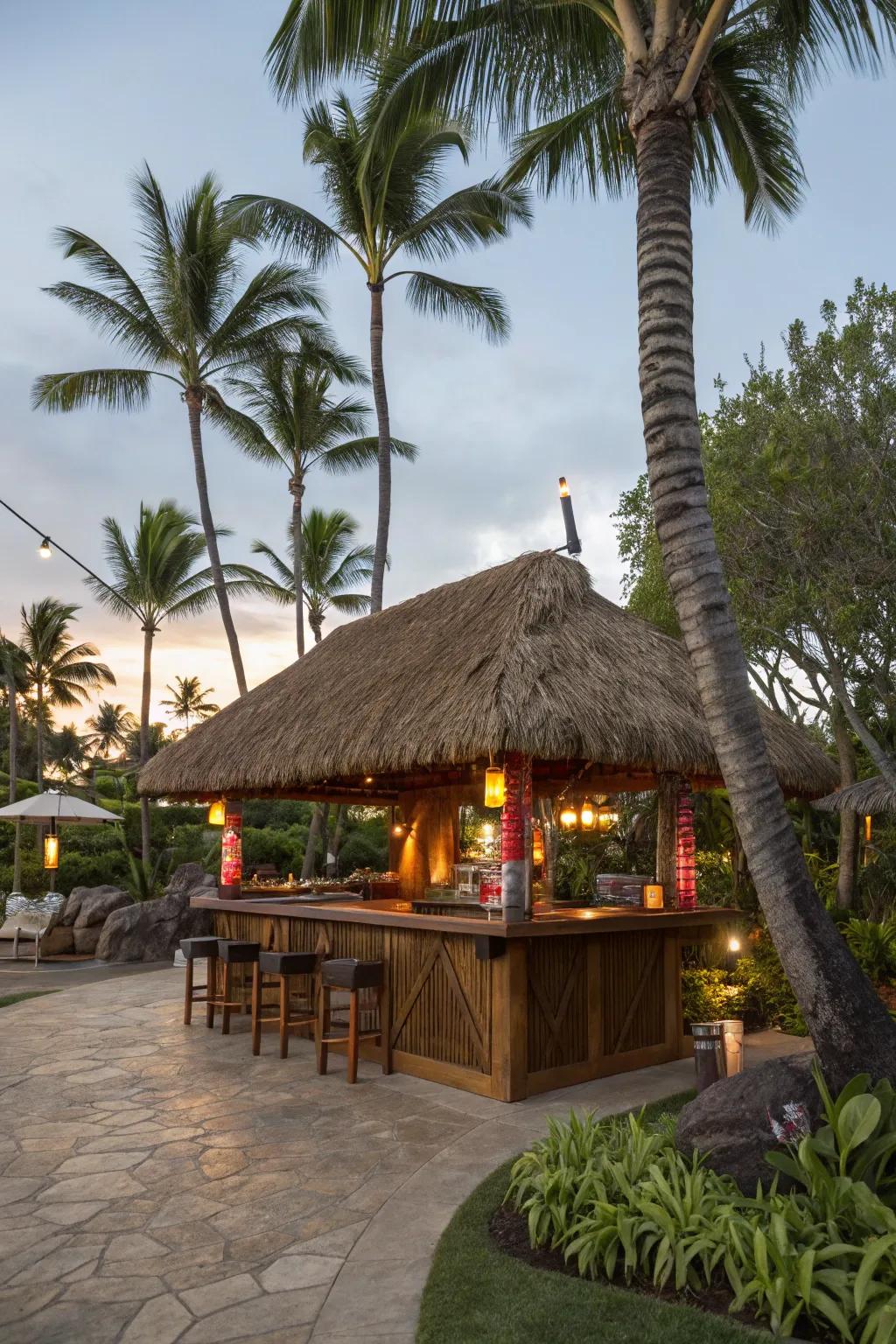 A thatched roof enriches the genuineness of your tiki bar.