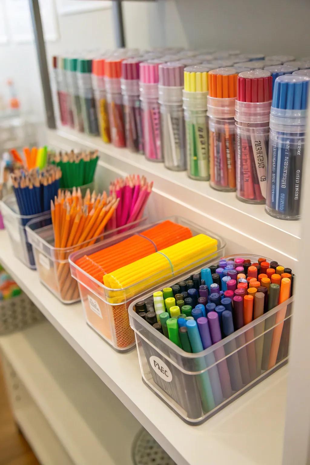 Transparent containers simplify finding and accessing art resources quickly.