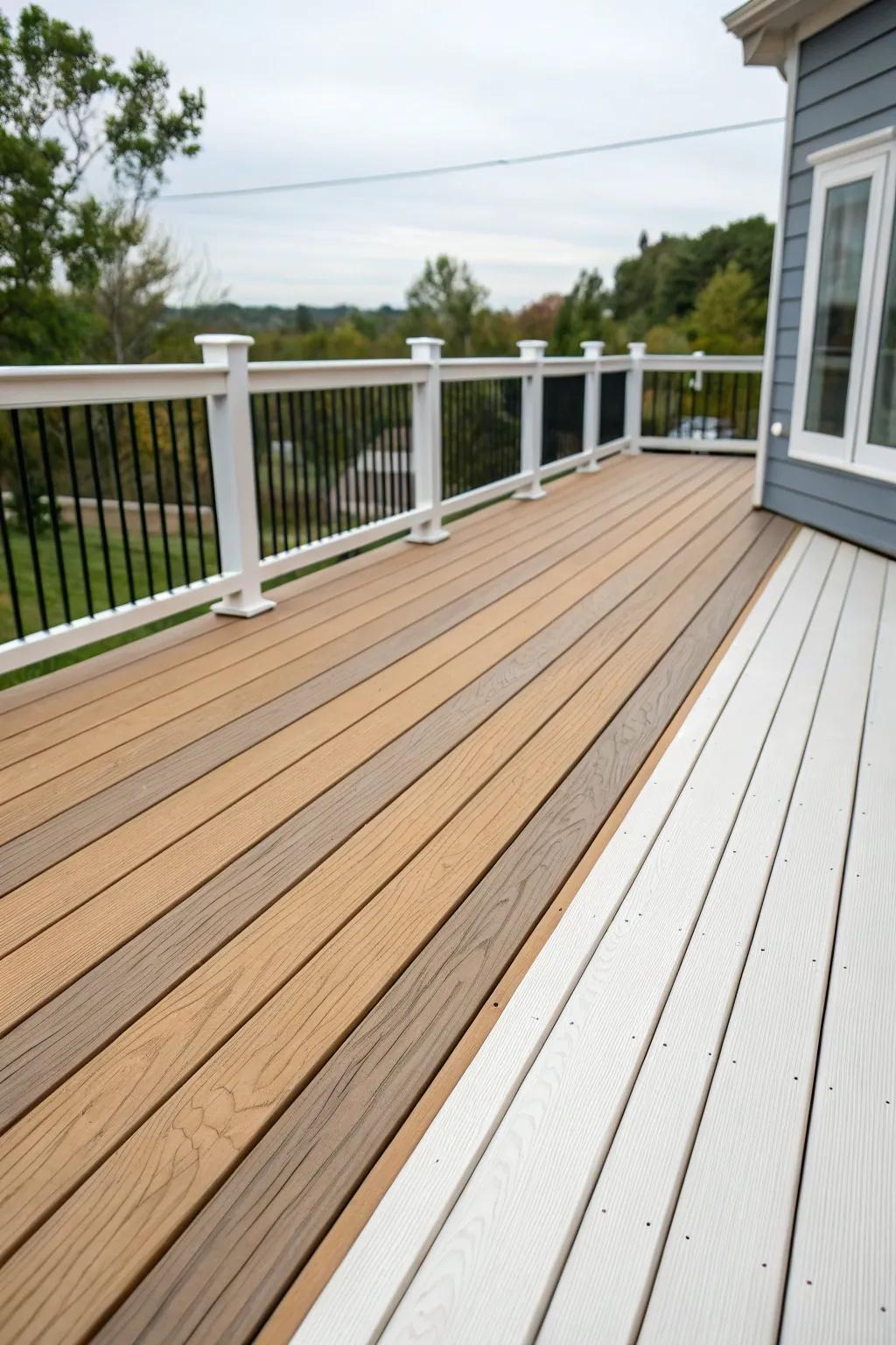 Dark skirting provides a stunning contrast to pale decking lumber.
