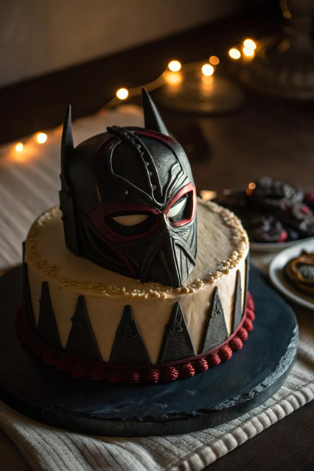 An evil mask cake that brings an element of mystery.