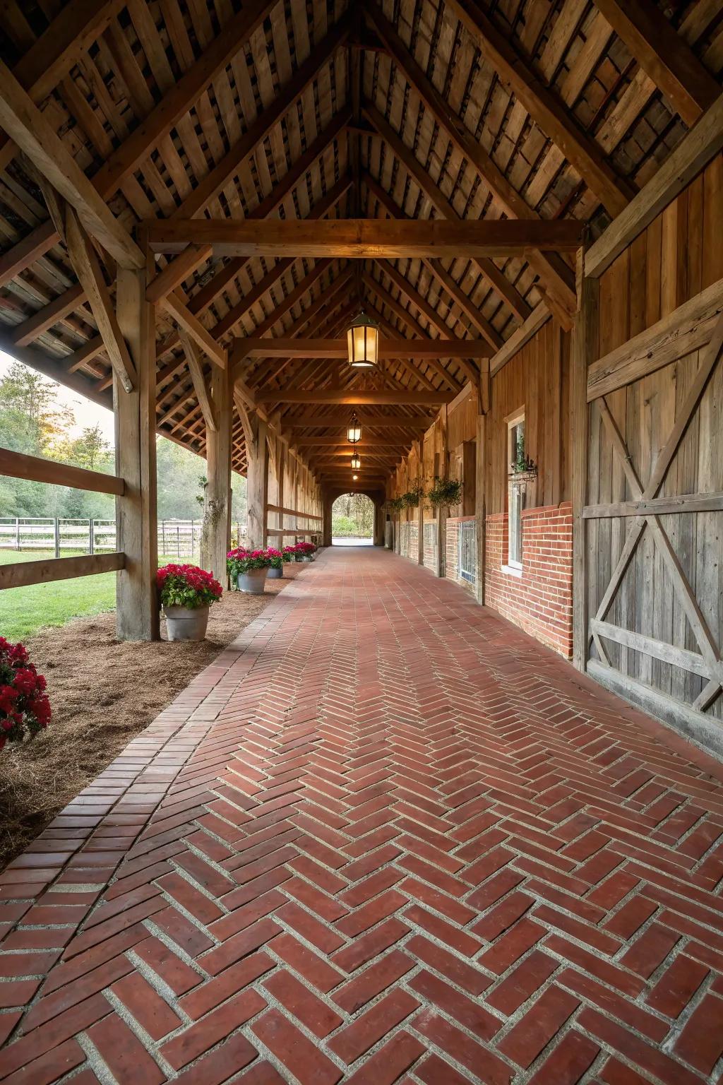 Brick routes provide both charm and strength, ideal for making a cozy barn setting.