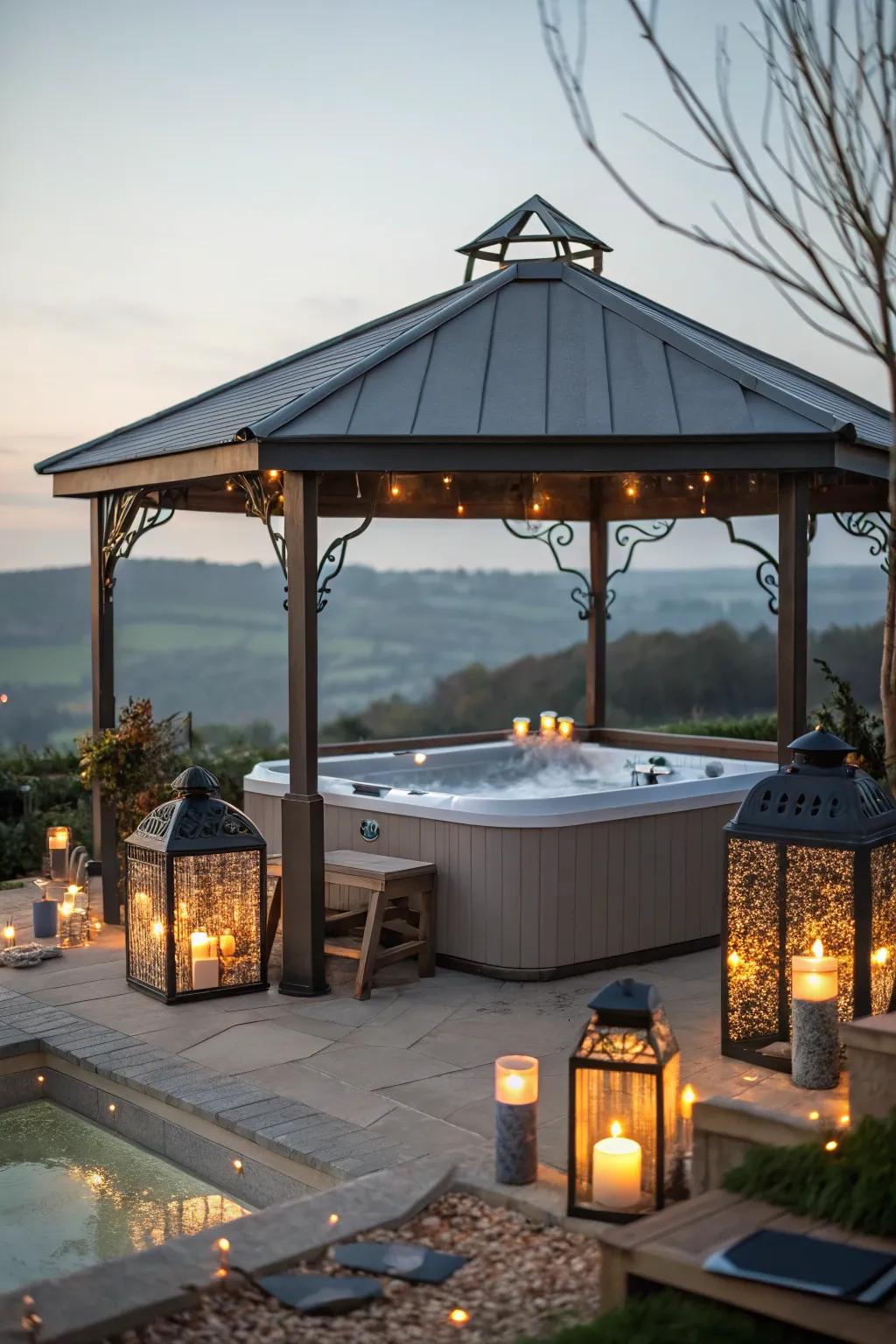 A shaded gazebo offering refuge and coziness.