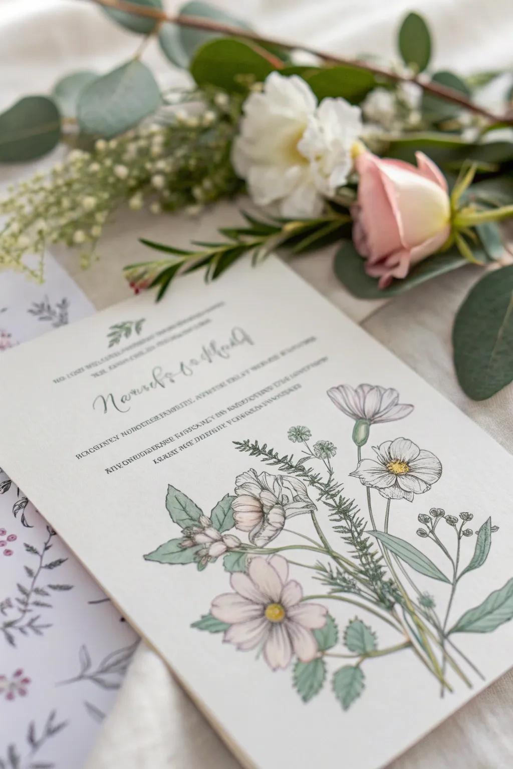 Elements from nature bring life to your invites.