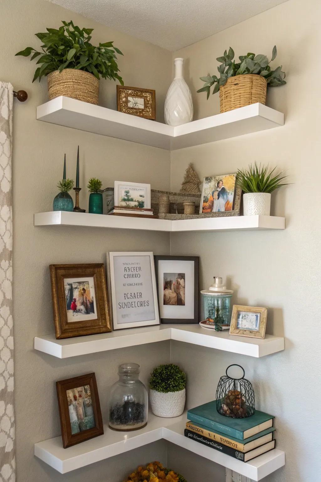 Showcase your preferred items with wall-mounted ledges that introduce both flair and utility.