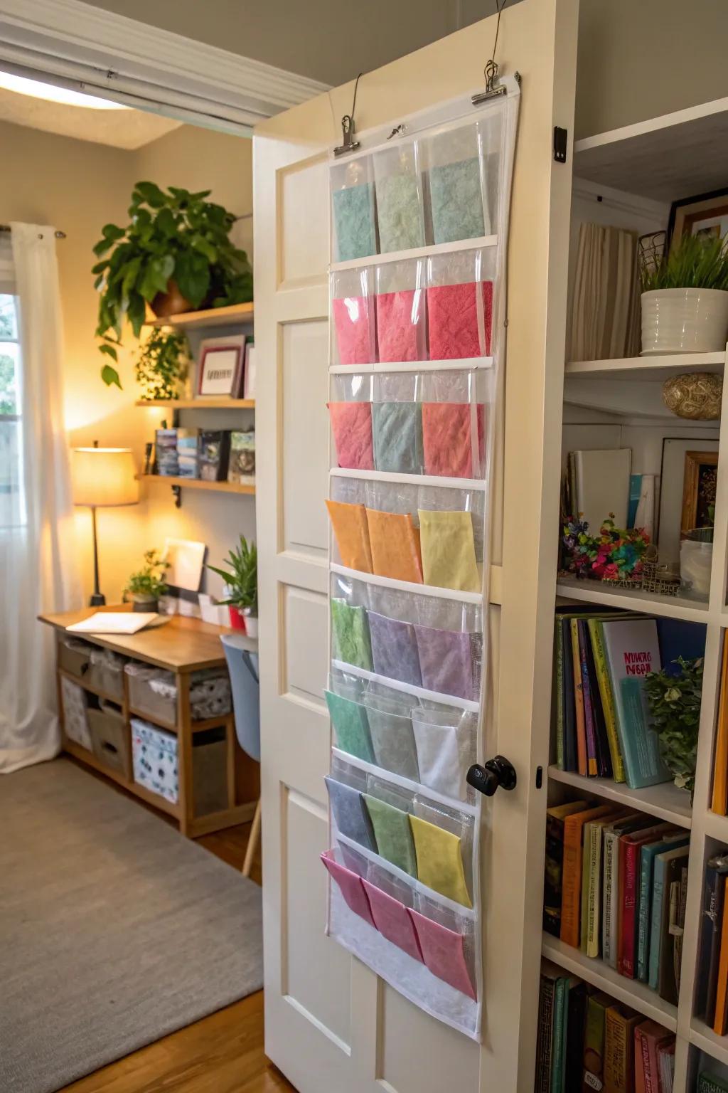 An area-saving door-attached organizer for tissue paper.