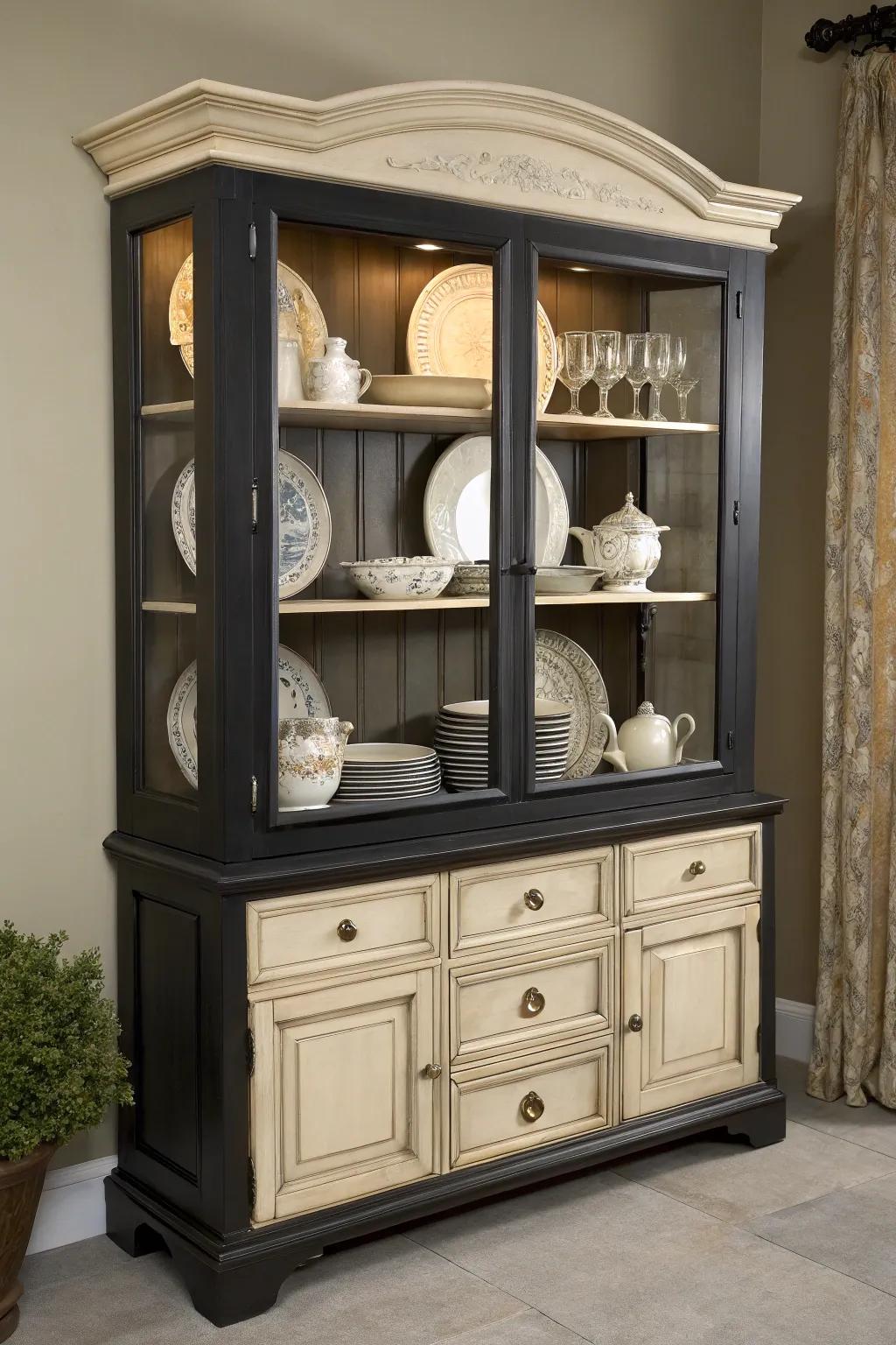 The dual-tone layout gives depth and sophistication to this hutch.