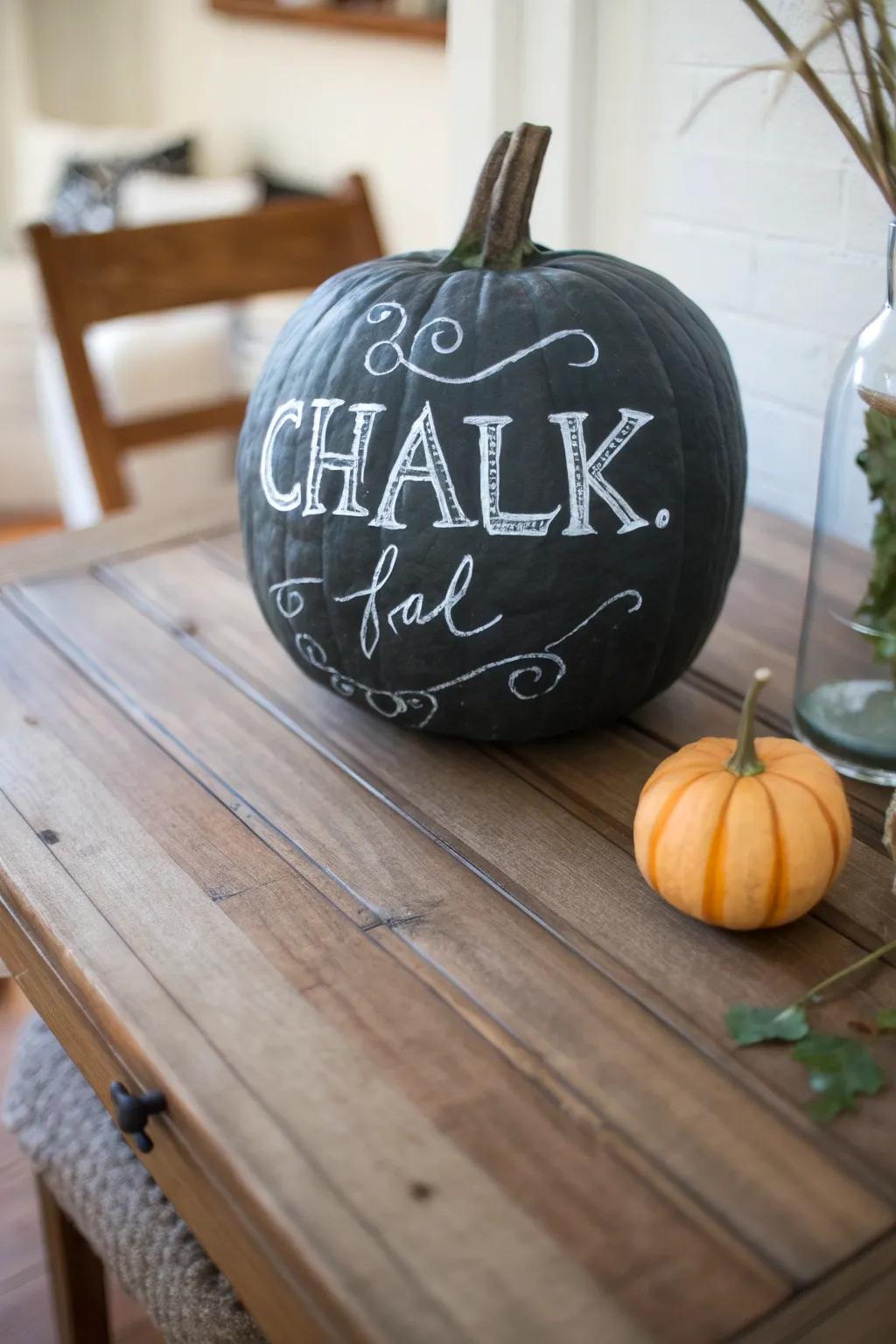 A blackboard pumpkin that allows for flexible and inventive decoration.