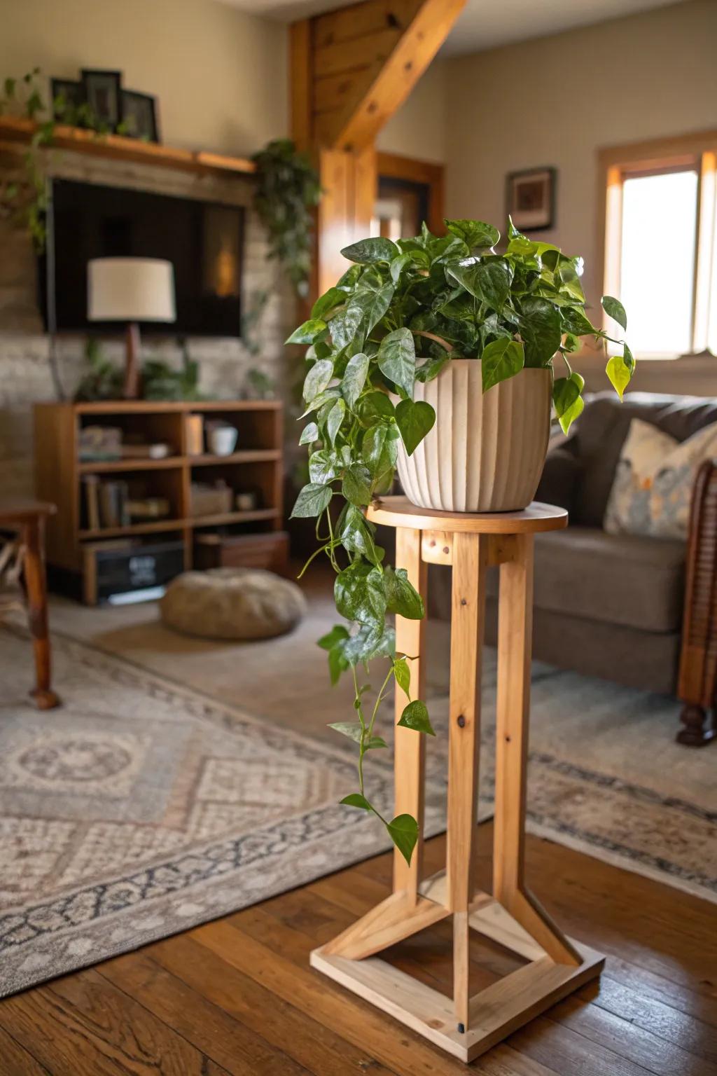 Amplify rustic allure with timber supports for emerald vines.