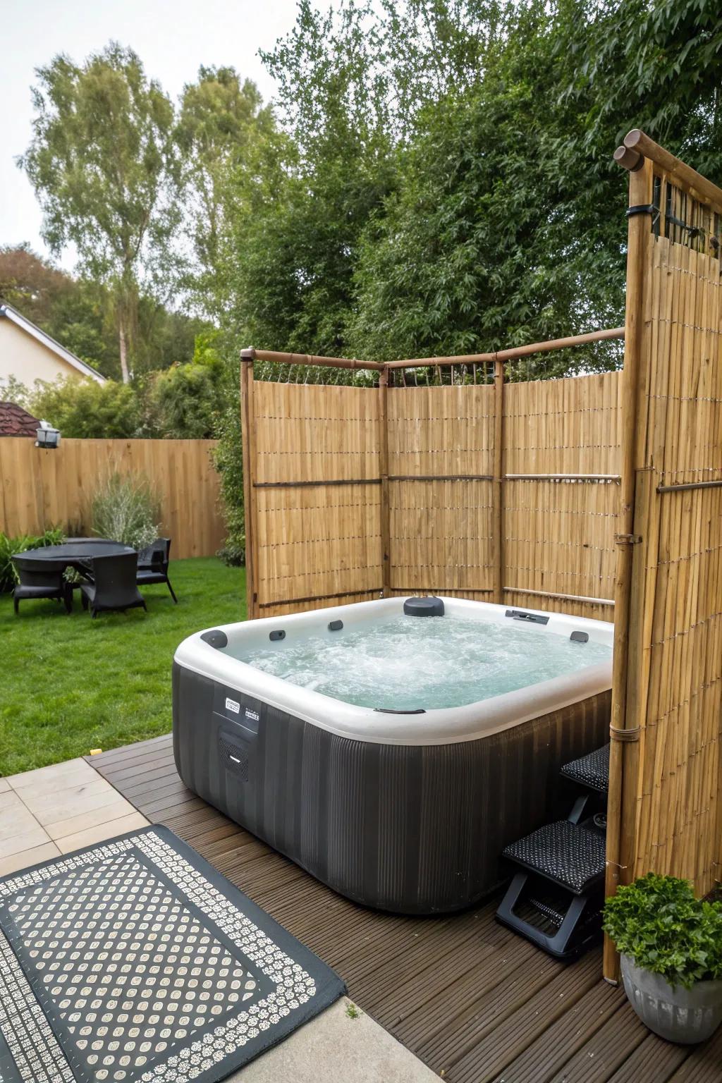 Cultivate a secluded retreat with bamboo partitions surrounding your bubbling tub.