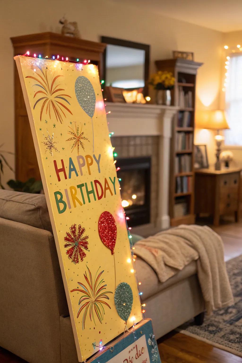 A glowing birthday board inspired by July fireworks.