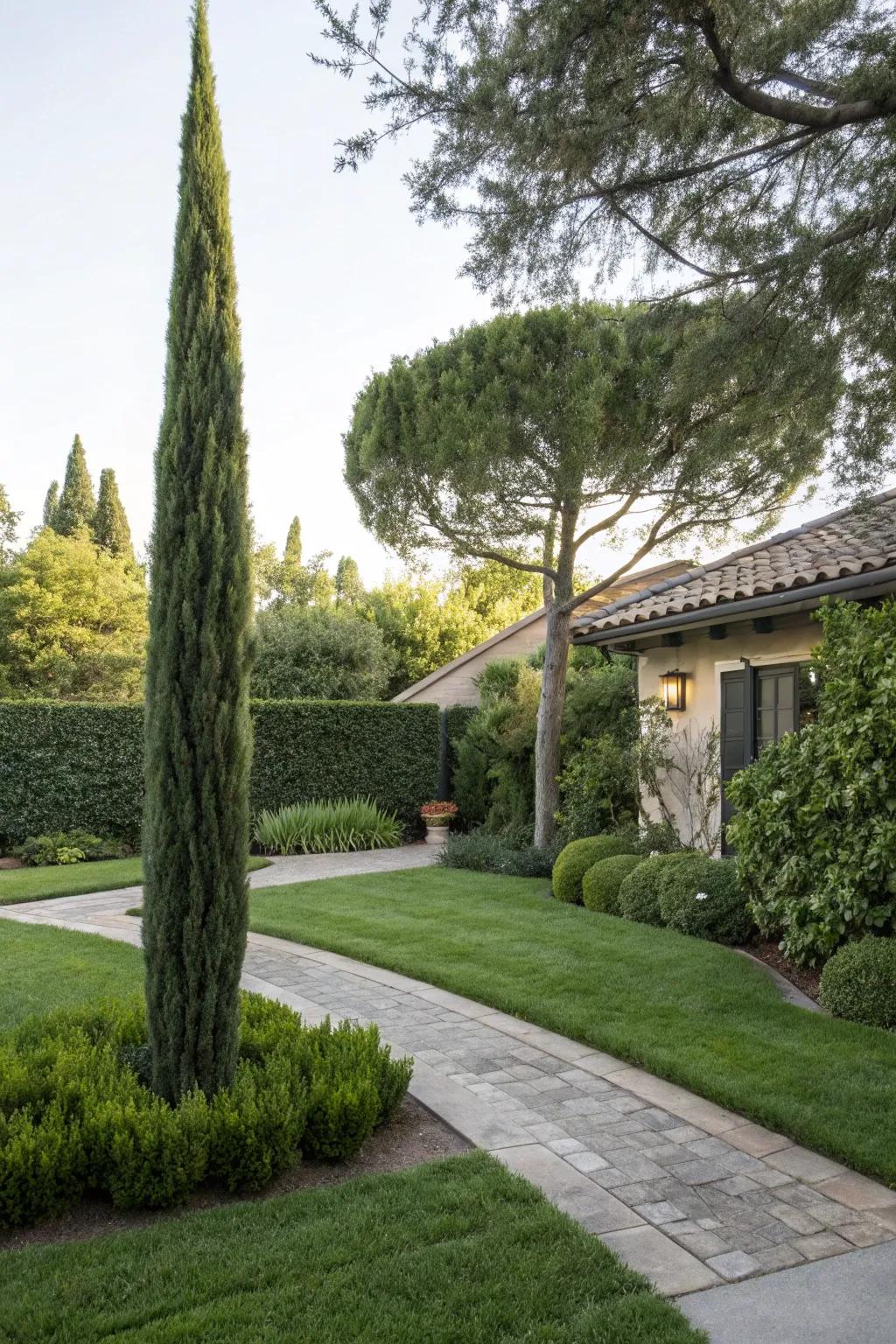 Tall evergreen as an impressive front yard focal point