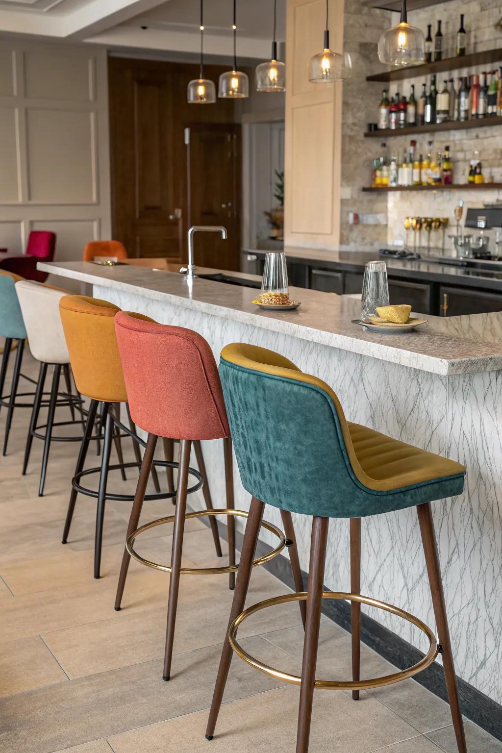 Varied seating arrangements contribute to the personality of your kitchen bar.