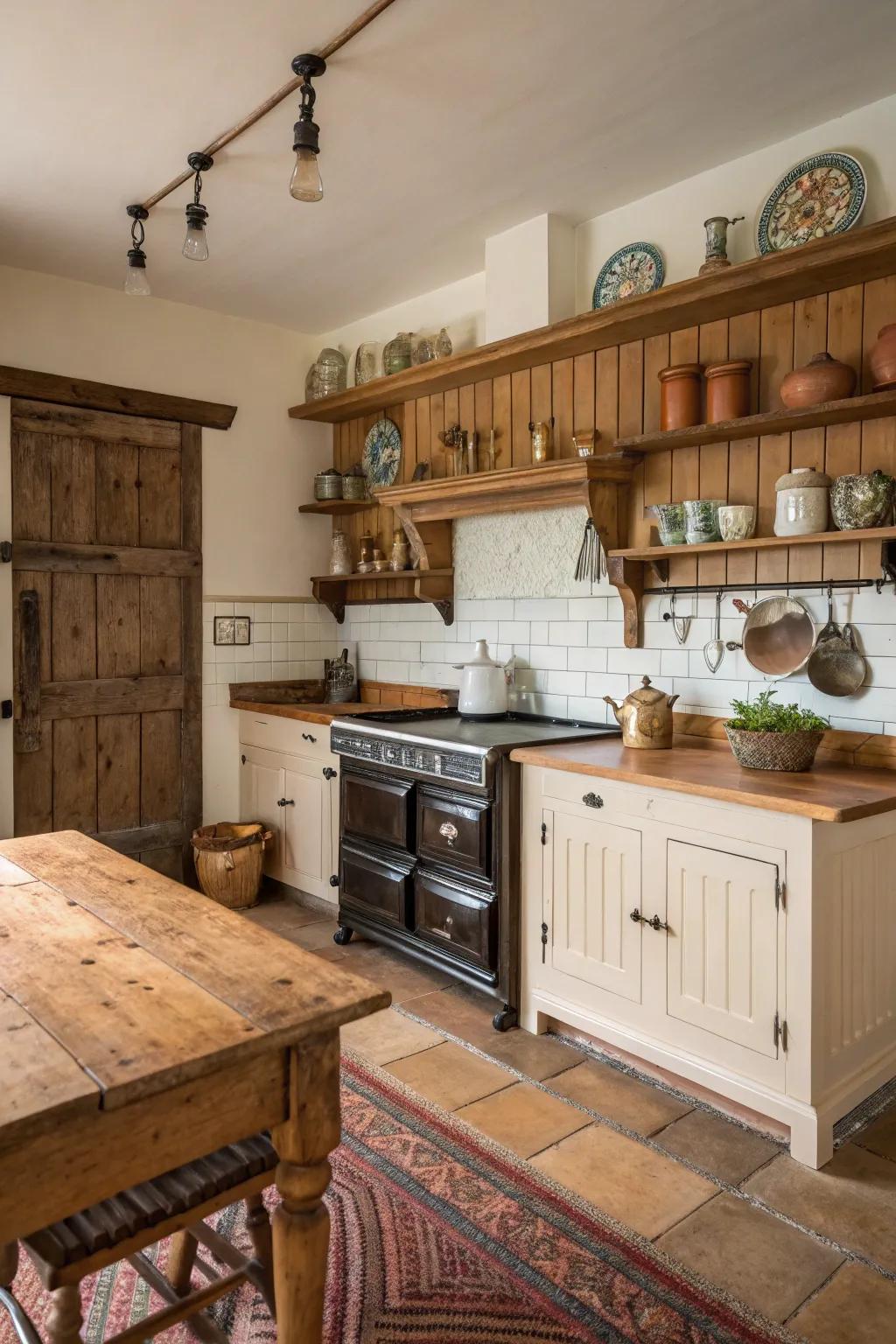 Weathered lumber trims contribute warmth and a timeless beauty to your kitchen.