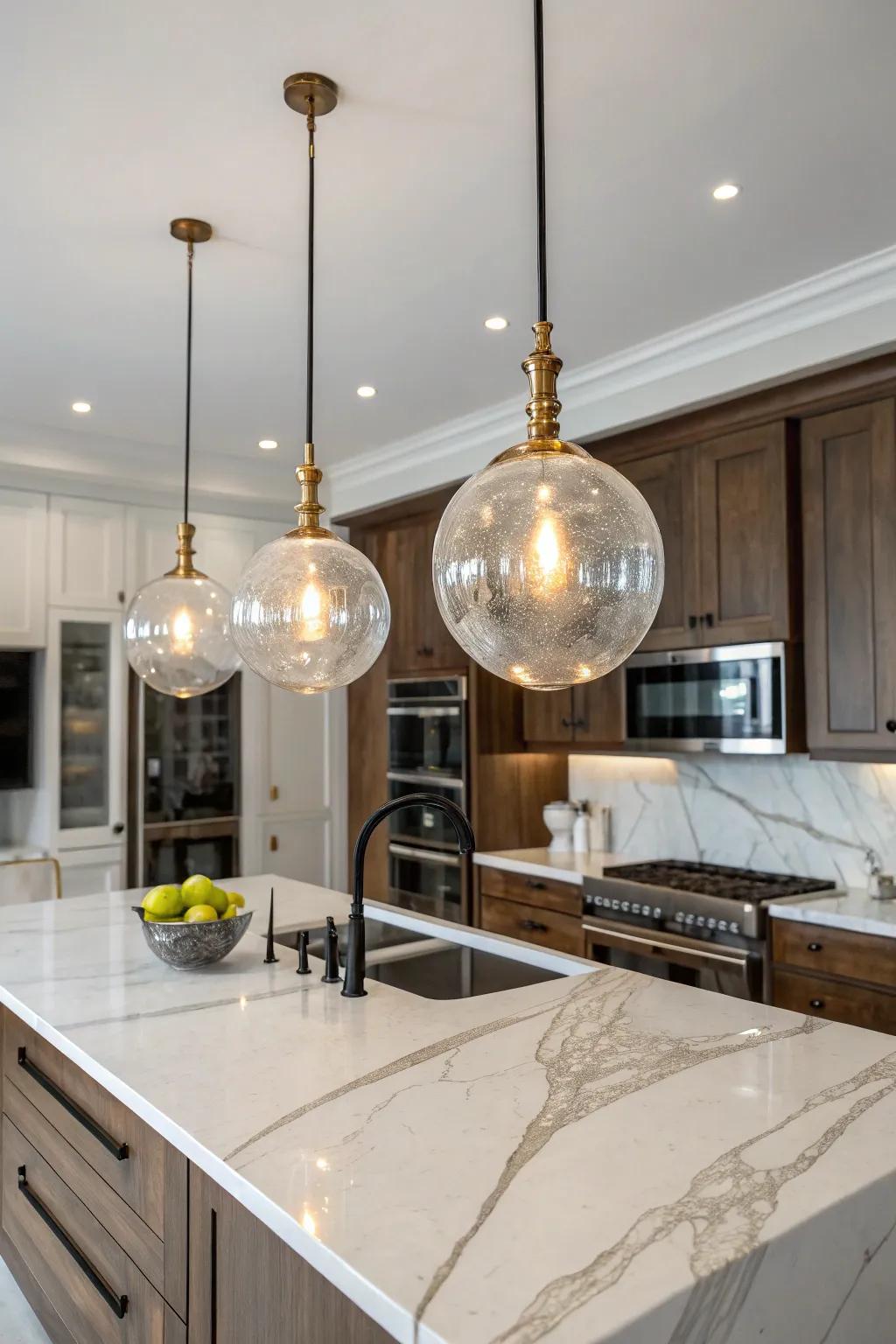 Glass pendants make a stunning centerpiece.
