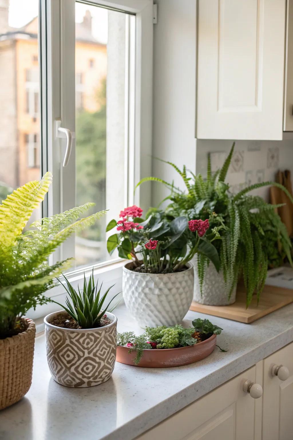 Houseplants enrich the room with vitality and vibrancy.