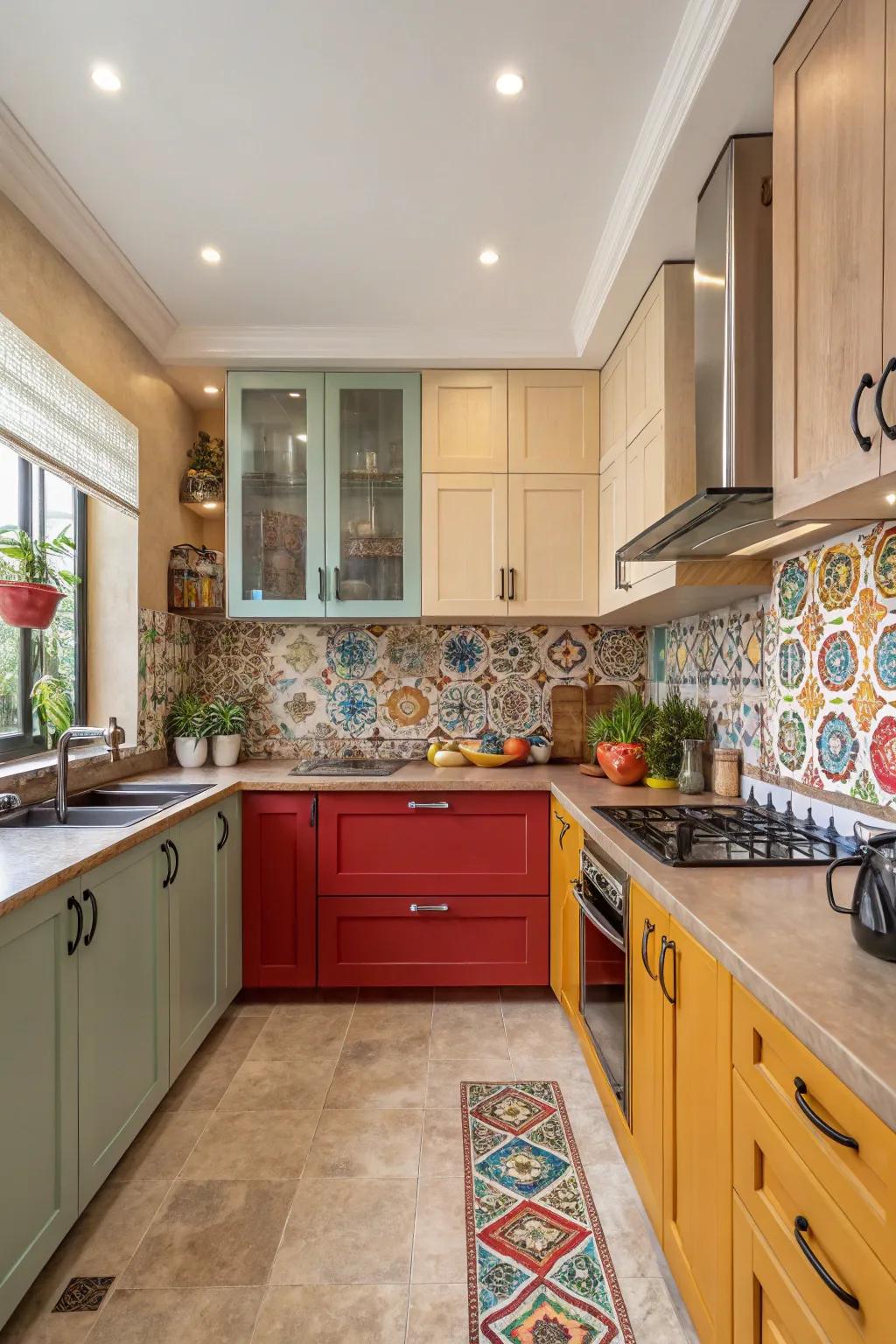A kitchen leveraging color to express character and design.