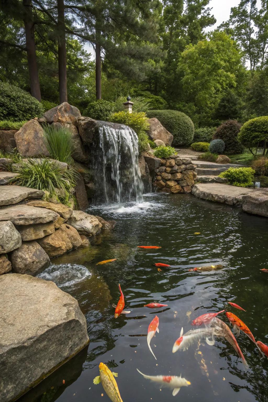 The delicate rush of a cascade amplifies this haven's tranquility.