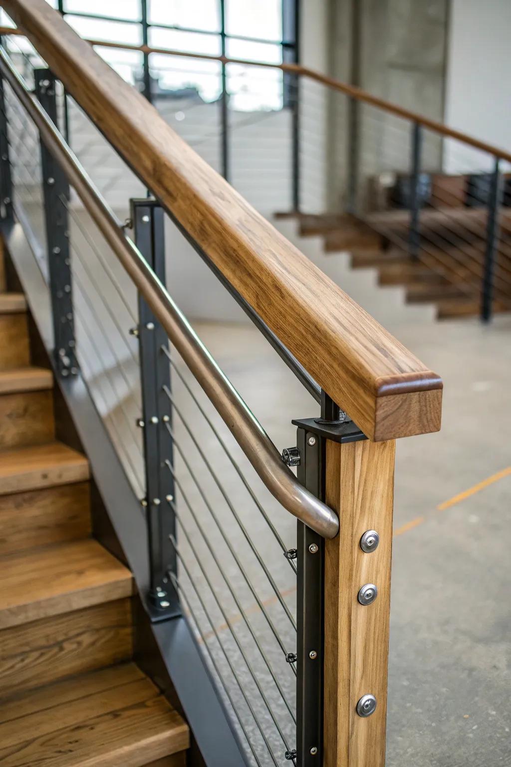 Blending wood and metal for a remarkable contemporary railing.