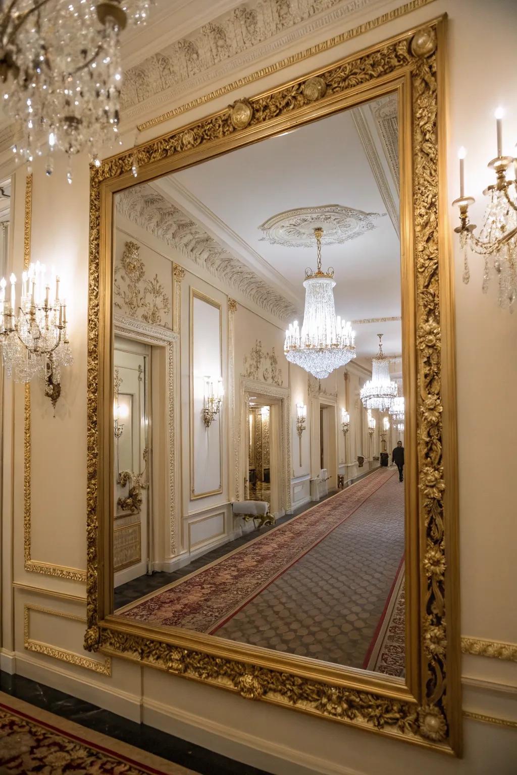 An ornamental enclosure introduces a sumptuous feel to this corridor reflector.