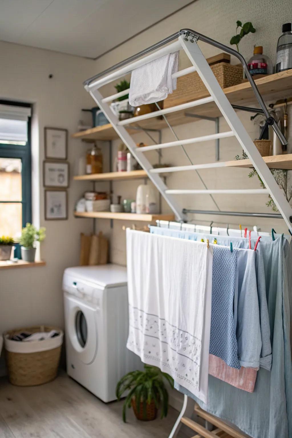 A slide-away drying unit partially extended, providing flexibility and neatness.