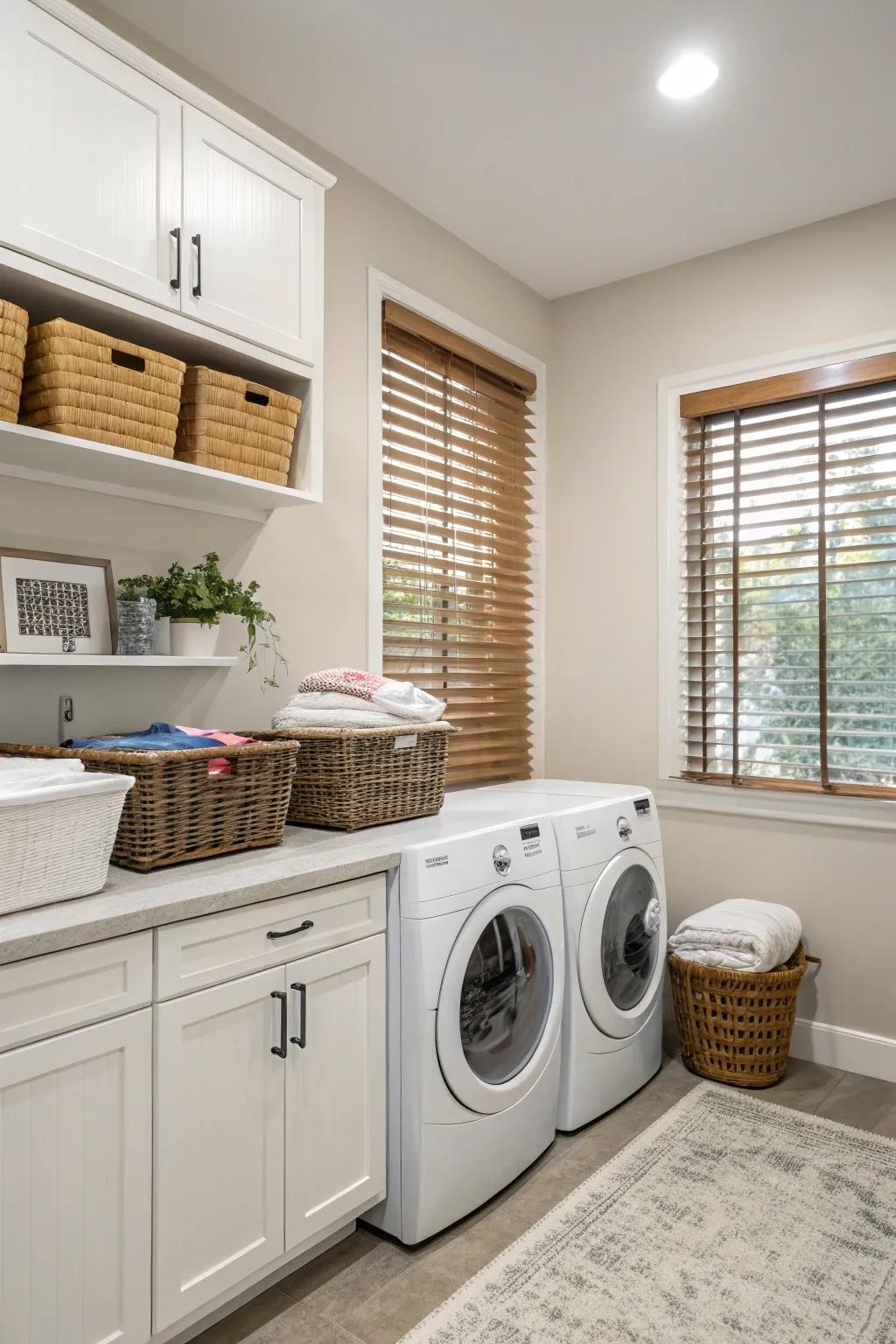 Synthetic wood shutters offer robustness and design.
