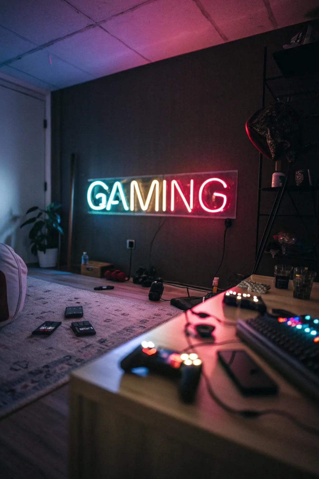 Customize your area with themed neon emblems.