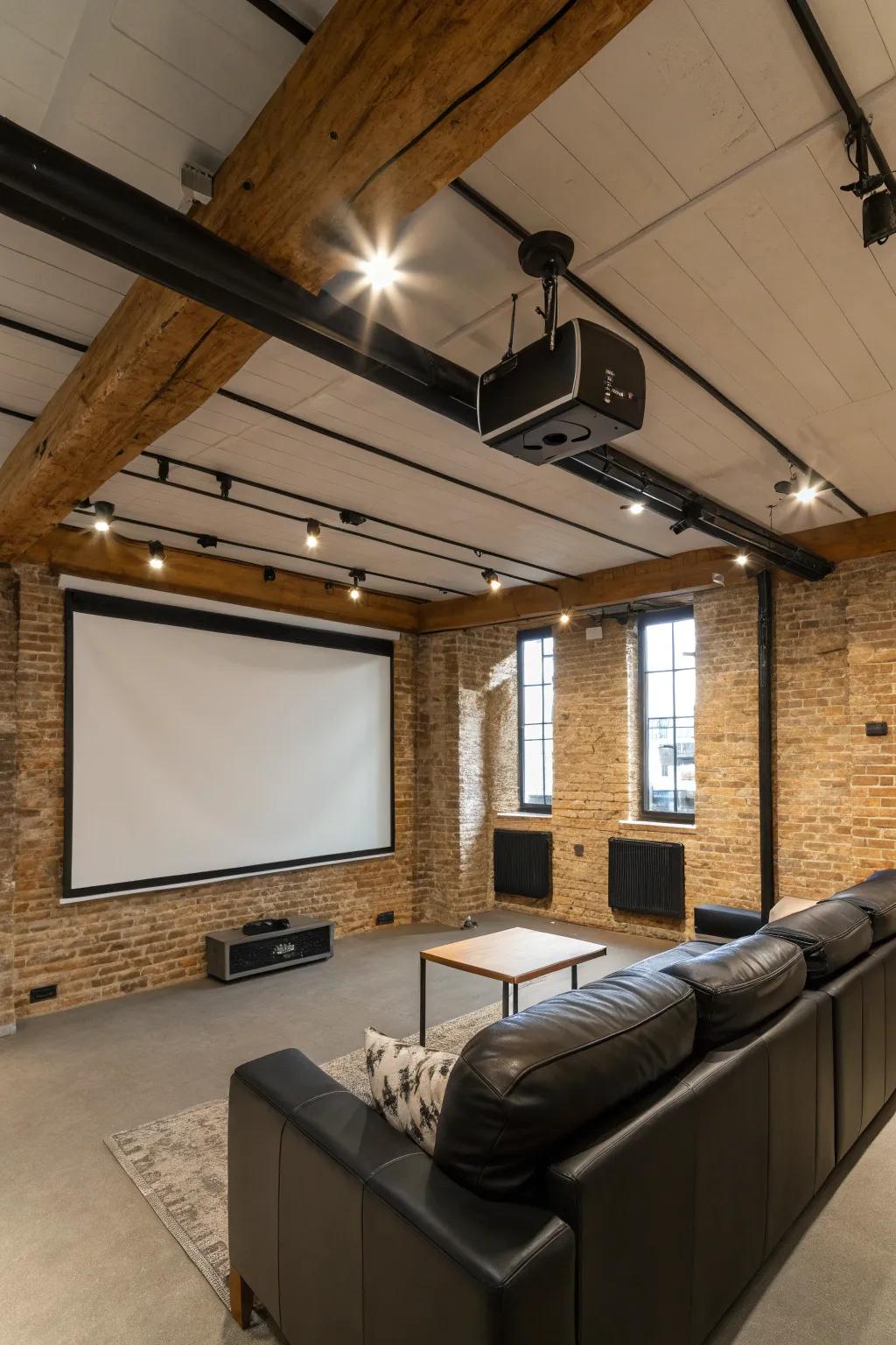 A video projector provides an authentic movie-going feel right in your loft.