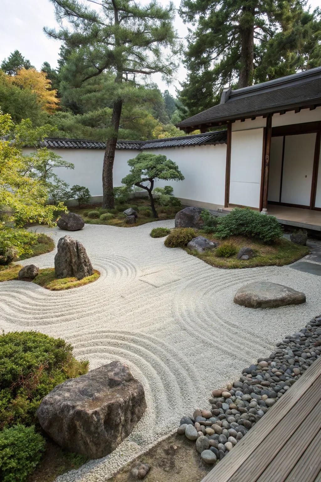 A minimalistic rock garden with a Zen concept.