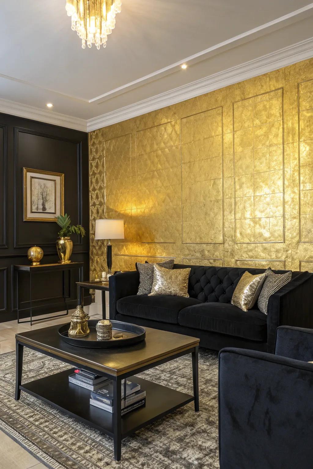 A breathtaking gilded statement wall enhancing depth and richness.