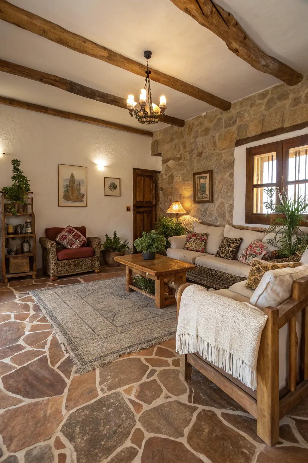 Earth-toned stone enriches with warmth and natural allure.