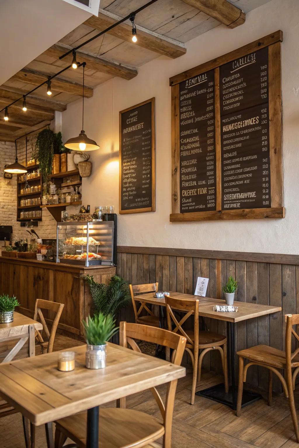 Add warmth to your decor with a rustic wooden menu.