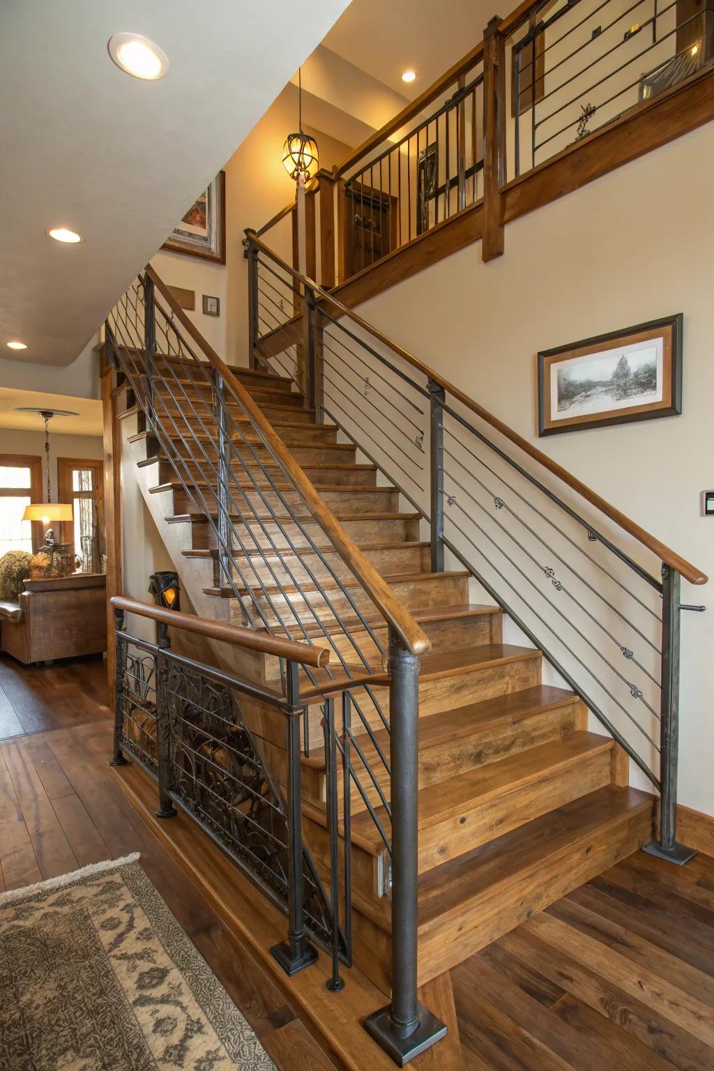 This metal and wood stairway beautifully combines warmth with contemporary style.