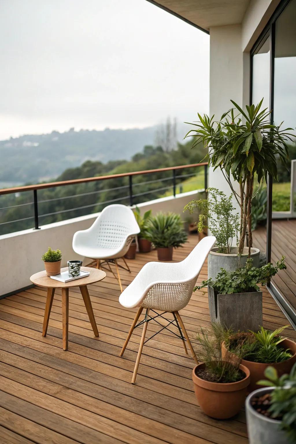 Wood surfaces deliver a friendly and welcoming outdoor spot.