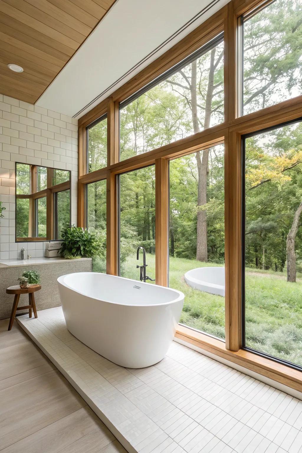 This stand-alone tub crafts a sculptural centerpiece within the bathroom.
