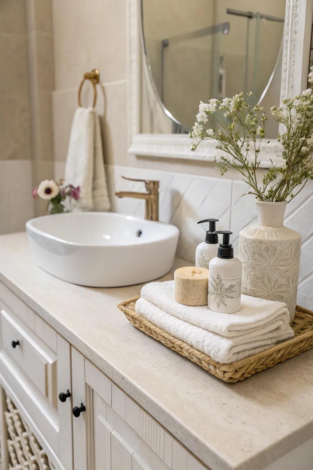 Soft shades create a peaceful and harmonious bathroom ambiance.