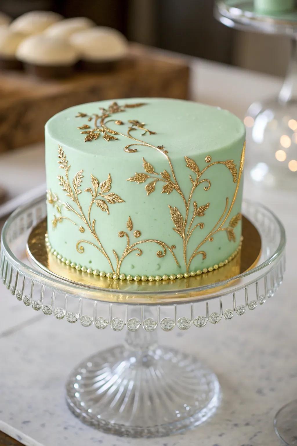 A seafoam confection embellished with opulent gilded touches.